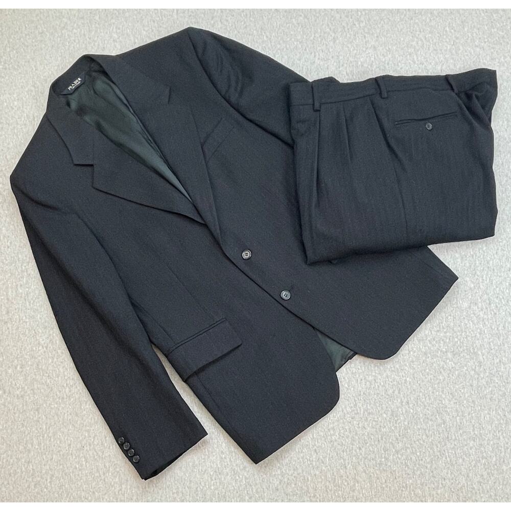 Jos A Bank Suit Set Mens 42L Navy Blue Striped 100% Wool Pants 38x30 - 2 Piece